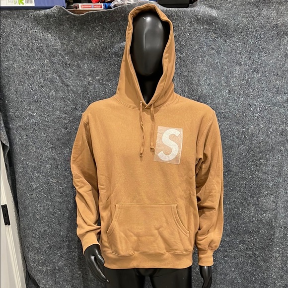 NEW Supreme S Logo Swarovski SMALL Brown Tan Long Sleeve Hoodie Pull Over Jacket - Picture 1 of 15
